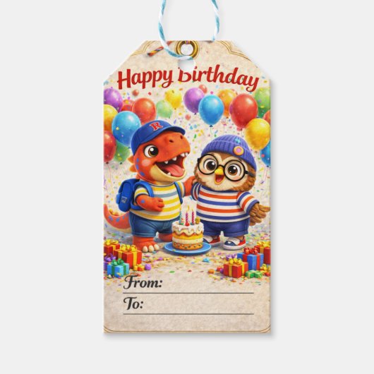 Rex und Hoot Geschenkanhänger (Vorderseite)