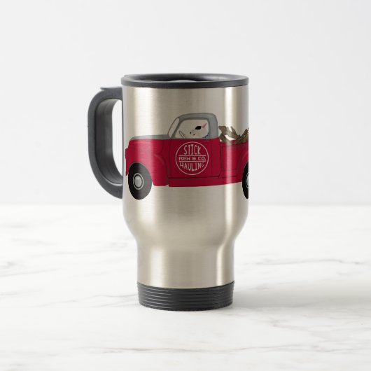 Rex und sein roter LKW-Reiseschlamm Reisebecher (Vorderseite Links)