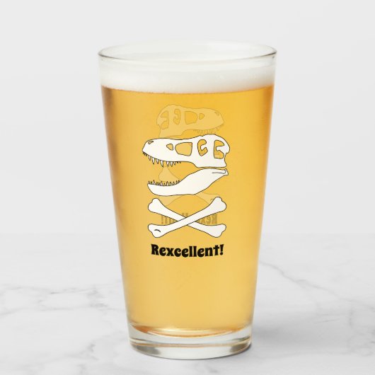 "Rexcellence" T. rex Dinosaur Skull und Crossbones Glas (Vorne (Gefüllt))