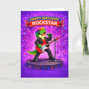 Rexy der Rockstar-Dinosaurier-Kinder-Geburtstagska Karte