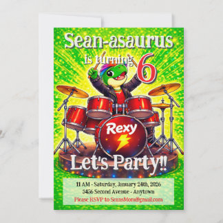 Rexy the Rockstar Kids Birthday Party Invitation Einladung