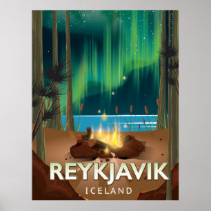 Reykjavik Camping Vintage Reiseposter Poster