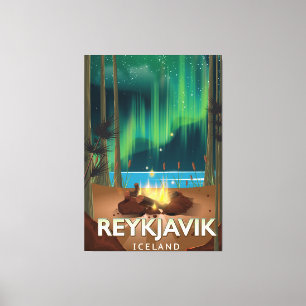 Reykjavik Camping Vintage Travel Poster Leinwanddruck