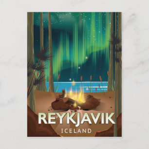 Reykjavik Camping Vintage Travel Poster Postkarte