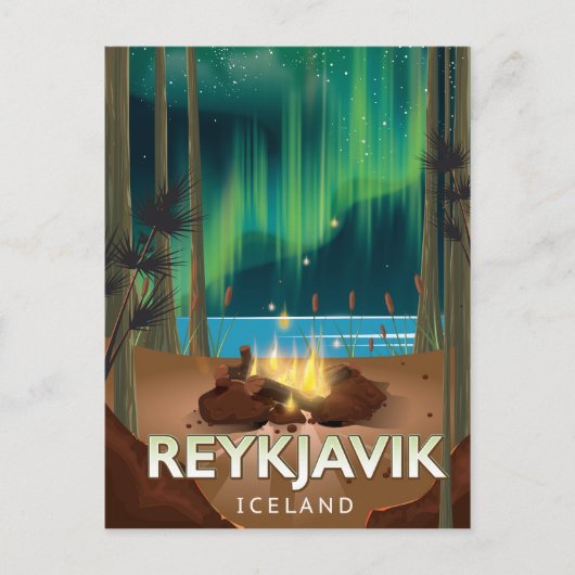 Reykjavik Camping Vintage Travel Poster Postkarte (Vorderseite)