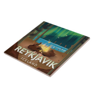 Reykjavik-Campings-Vintages Reise-Plakat Fliese