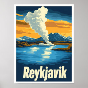 Reykjavik Island Art Vintage Travel Illustration Poster