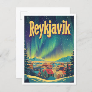 Reykjavik Island Art Vintage Travel Illustration Postkarte