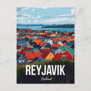 Reykjavik Island Farbenfrohe Stadtansicht Postkarte