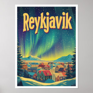 Reykjavik Island Kunst Vintage Reise Illustration Poster