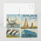 Reykjavik Island Multiview Postkarte (Vorne/Hinten)