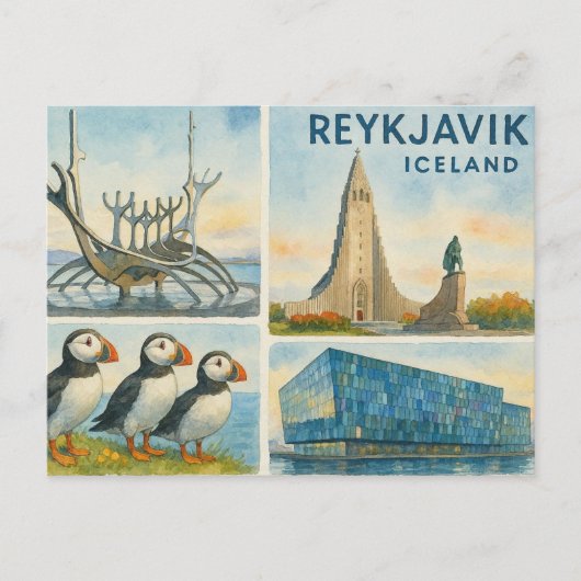 Reykjavik Island Multiview Postkarte (Vorderseite)
