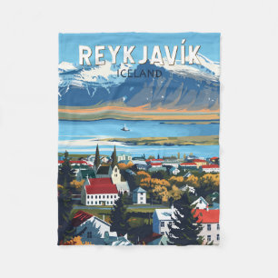 Reykjavík Island Reise Kunst Vintage Fleecedecke
