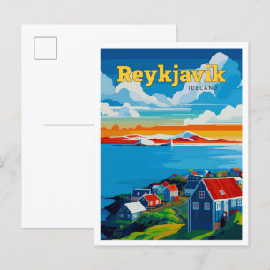 Reykjavik Island Reise Kunst Vintage-Illustration Postkarte