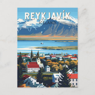 Reykjavík Island Reise Kunst Vintage Postkarte