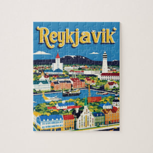 Reykjavík Island Reise Kunst Vintage Puzzle