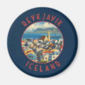 Reykjavík Island Retro Distressed Circle Magnet (Vorne)
