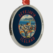 Reykjavík Island Retro Distressed Circle Ornament Aus Metall (Rechts)