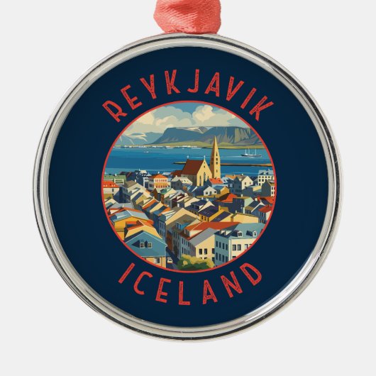 Reykjavík Island Retro Distressed Circle Ornament Aus Metall (Vorne)