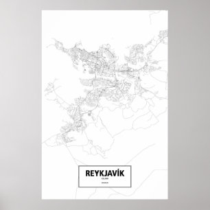 Reykjavik, Island (schwarz auf weiß) Poster