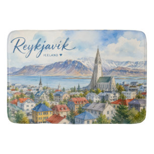 Reykjavik Island Souvenir Wasserfarbe Badematte
