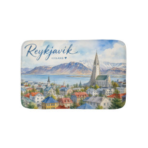 Reykjavik Island Souvenir Wasserfarbe Badematte