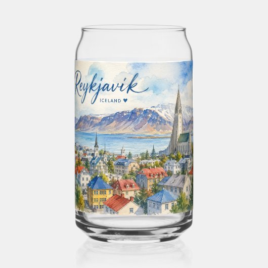 Reykjavik Island Souvenir Wasserfarbe Dosenglas (Vorderseite)