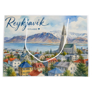 Reykjavik Island Souvenir Wasserfarbe Große Geschenktüte