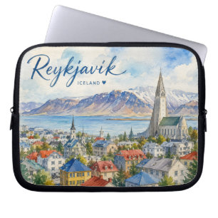 Reykjavik Island Souvenir Wasserfarbe Laptopschutzhülle
