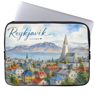 Reykjavik Island Souvenir Wasserfarbe Laptopschutzhülle