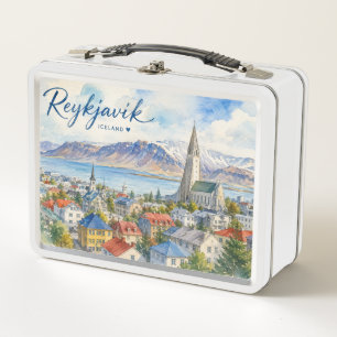 Reykjavik Island Souvenir Wasserfarbe Metall Brotdose