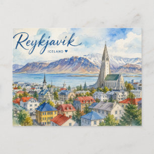 Reykjavik Island Souvenir Wasserfarbe Postkarte