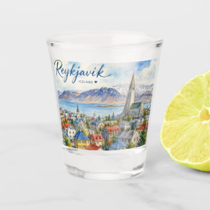 Reykjavik Island Souvenir Wasserfarbe Schnapsglas