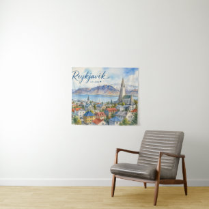 Reykjavik Island Souvenir Wasserfarbe Wandteppich