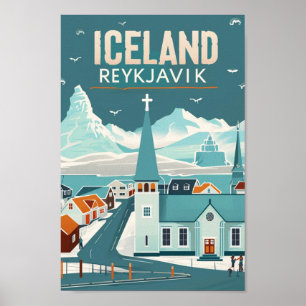 Reykjavik Island Vintag Berühmter Reiseort Poster