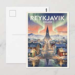 Reykjavik Island Vintage Reise Postkarte