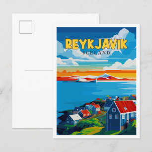 Reykjavik Island vintage Reiseillustration Postkarte