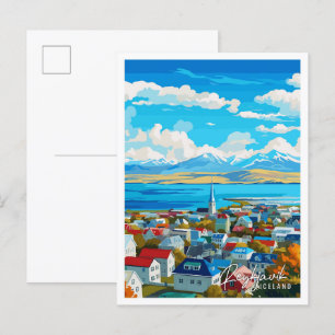 Reykjavik Island vintage Reiseillustration Postkarte