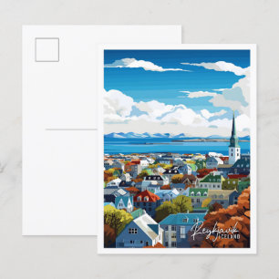 Reykjavik Island Vintage-Reiseillustration Postkarte