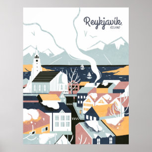 Reykjavik, Island Vintage Travel Poster
