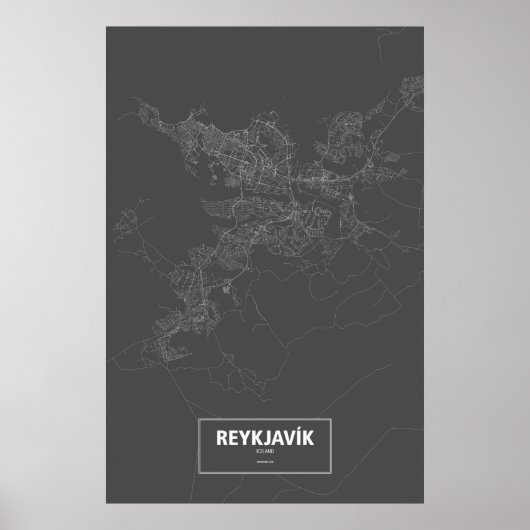 Reykjavik, Island (weiß auf schwarz) Poster (Vorne)