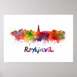 Reykjavik Skyline in Aquarellon Poster