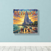 Reykjavik Waterfront Glow Kirche Leinwand (Insitu (Holzboden))