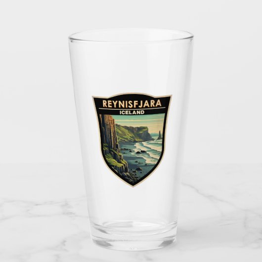 Reynisfjara Beach Island Reisen Vintag Glas (Vorderseite)