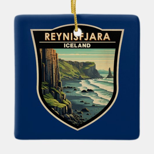 Reynisfjara Beach Island Reisen Vintag Keramikornament (Vorderseite)