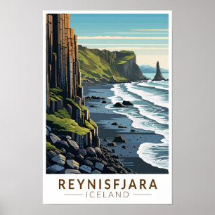 Reynisfjara Beach Island Reisen Vintag Poster