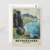 Reynisfjara Beach Island Vintage Travel Postkarte (Vorne/Hinten)