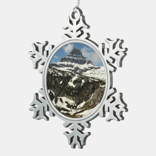 Reynolds Mountain vom Logan Pass beim Glacier Park Schneeflocken Zinn-Ornament (Rechts)