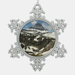 Reynolds Mountain vom Logan Pass beim Glacier Park Schneeflocken Zinn-Ornament