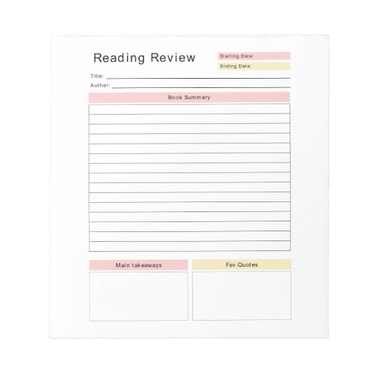 Rezensionsplan Notepad Notizblock (Vorderseite)